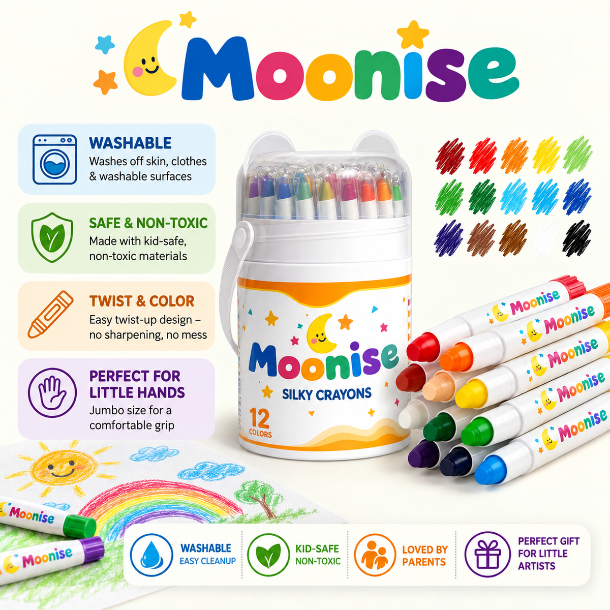 Moonise™ Washable Twist Crayons